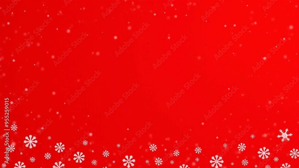 Red festive background with falling snowflakes and soft bokeh Red festive background with falling snowflakes and soft bokeh