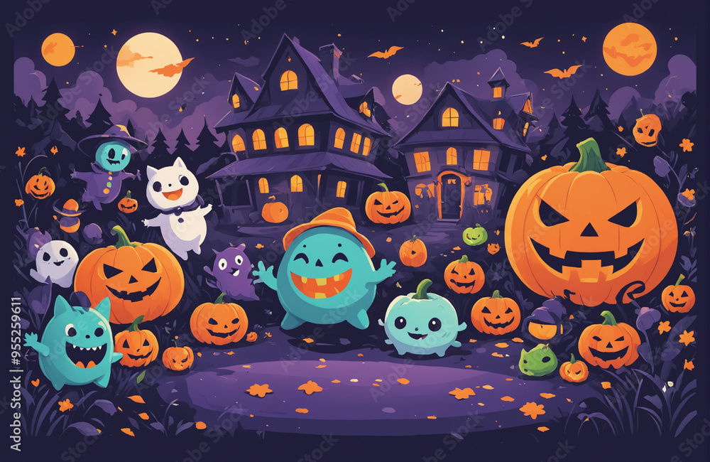 cute halloween festival illustration pattern background cartoon with ghost and pumpkin cute halloween festival illustration pattern background cartoon with ghost and pumpkin