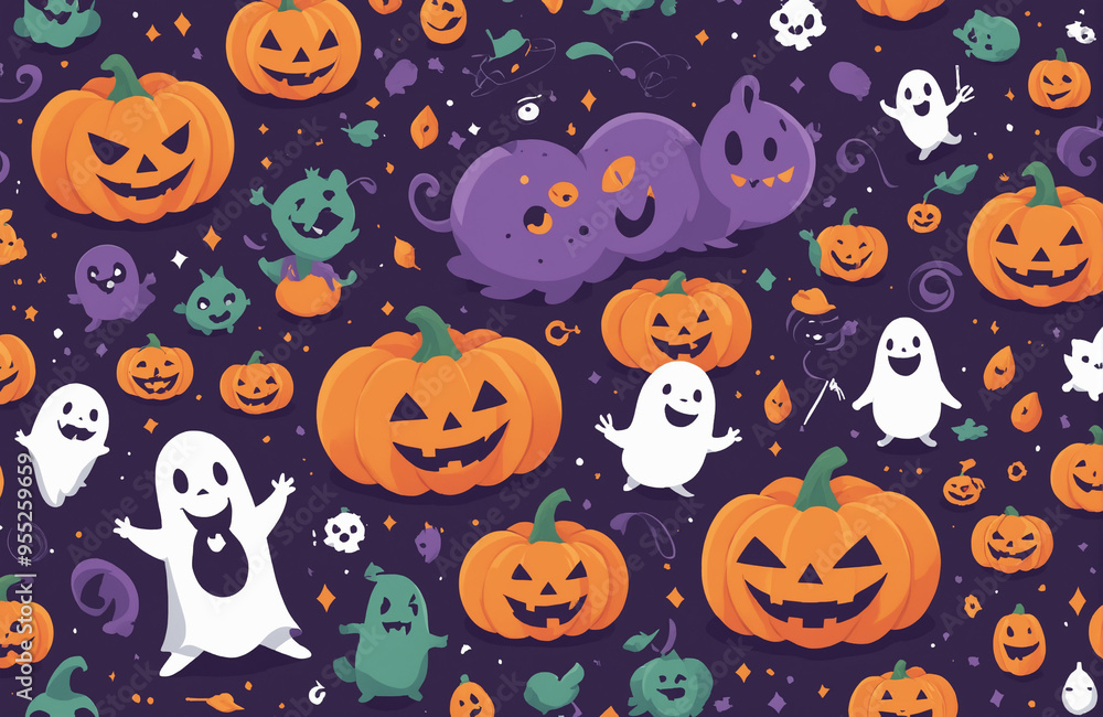 cute halloween festival illustration pattern background cartoon with ghost and pumpkin cute halloween festival illustration pattern background cartoon with ghost and pumpkin
