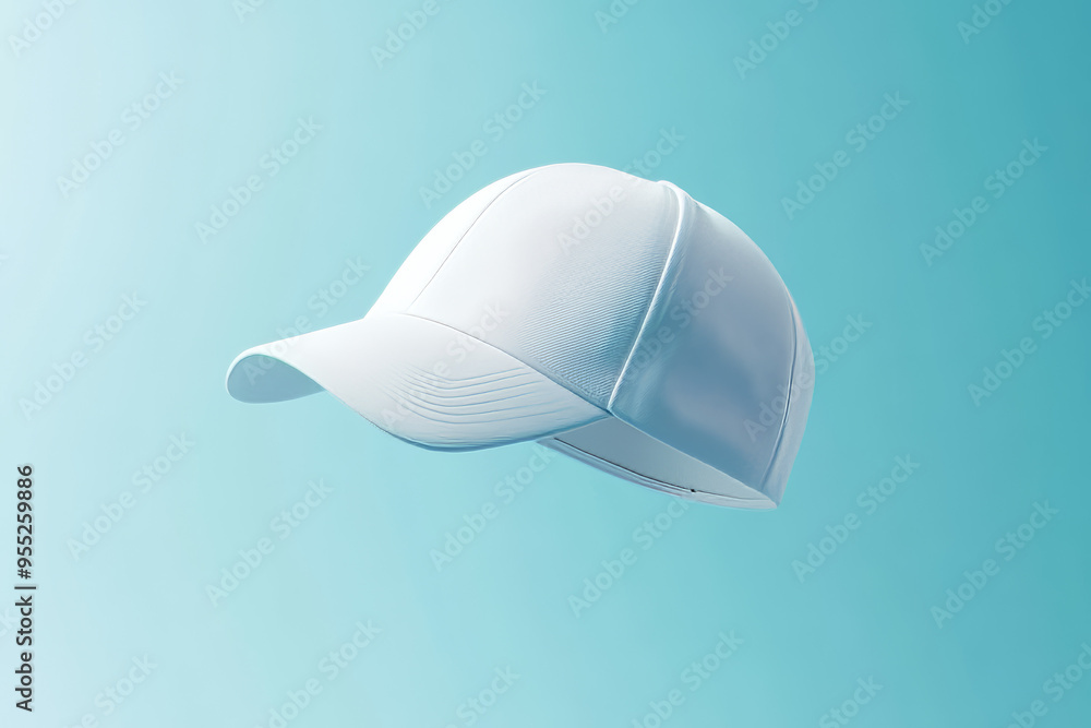 A white baseball cap suspended in mid-air against a light blue background, representing minimalism and modern fashion design.
A white baseball cap suspended in mid-air against a light blue background, representing minimalism and modern fashion design.
