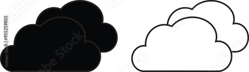 Weather condition icon related to weather forecast. clouds, sun shining, cloudy, rainy used for web designing. A selection of weather icons isolated on white with transparent background.