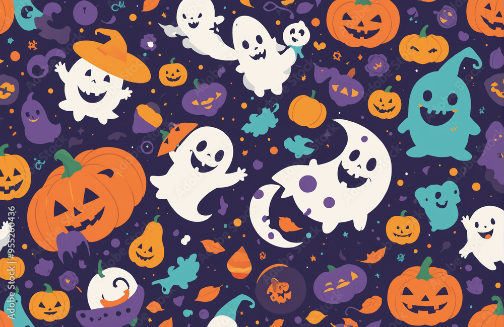 cute halloween festival illustration pattern background cartoon with ghost and pumpkin cute halloween festival illustration pattern background cartoon with ghost and pumpkin