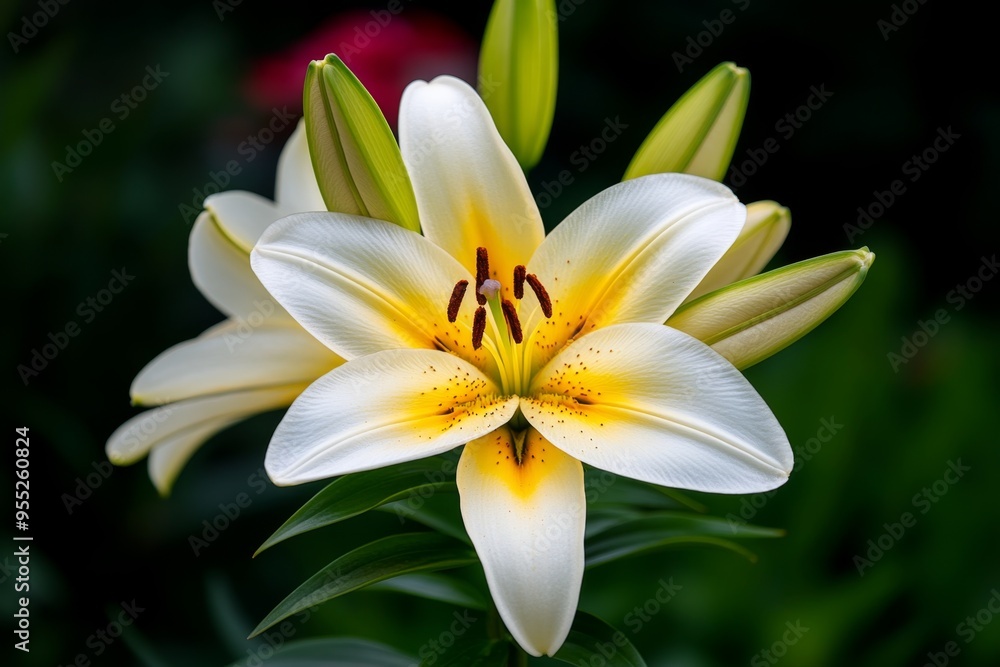 Lilies, in a country garden, rustic charm blend perfectly with wildflowers and natural surroundings Lilies, in a country garden, rustic charm blend perfectly with wildflowers and natural surroundings