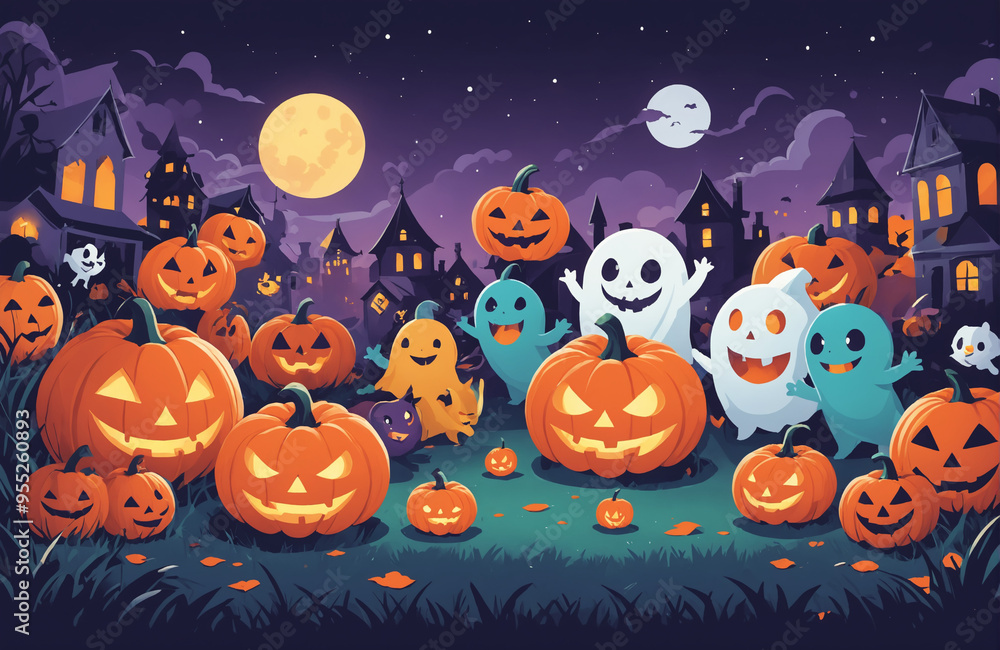 cute halloween festival illustration pattern background cartoon with ghost and pumpkin cute halloween festival illustration pattern background cartoon with ghost and pumpkin