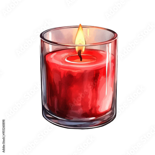 A Lit Red Candle in a Glass Jar