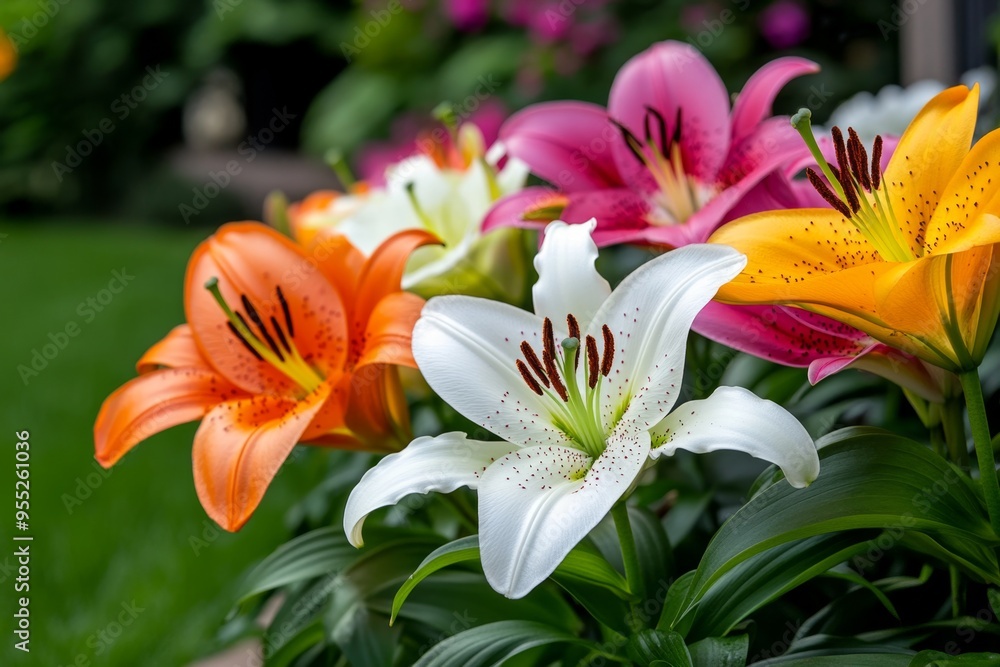 Lilies, in a formal garden, structured elegance bring a sense of order and beauty to cultivated spaces Lilies, in a formal garden, structured elegance bring a sense of order and beauty to cultivated spaces