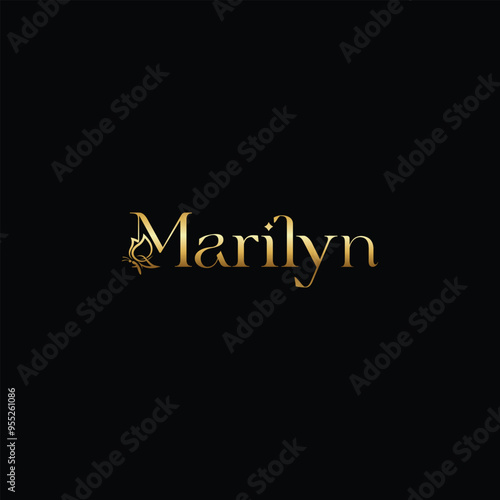 Marilyn Name with butterfly Vector illustration, beauty logo, Spa, Marilyn Fashion logo