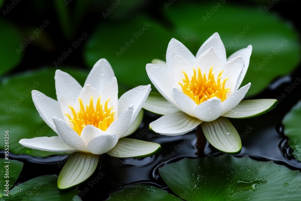 Lilies, in a pond, surrounded by water bring a sense of peace and tranquility to their environment Lilies, in a pond, surrounded by water bring a sense of peace and tranquility to their environment