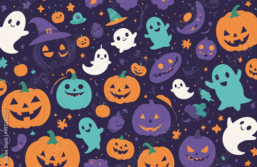 Wallpaper Mural cute halloween festival illustration pattern background cartoon with ghost and pumpkin Torontodigital.ca
