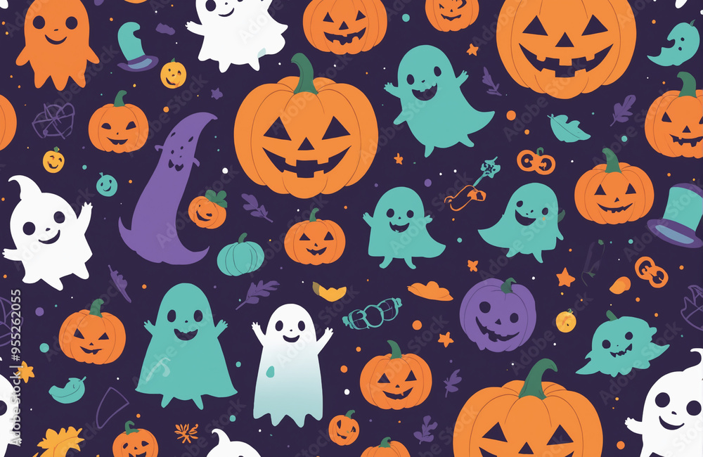 cute halloween festival illustration pattern background cartoon with ghost and pumpkin cute halloween festival illustration pattern background cartoon with ghost and pumpkin