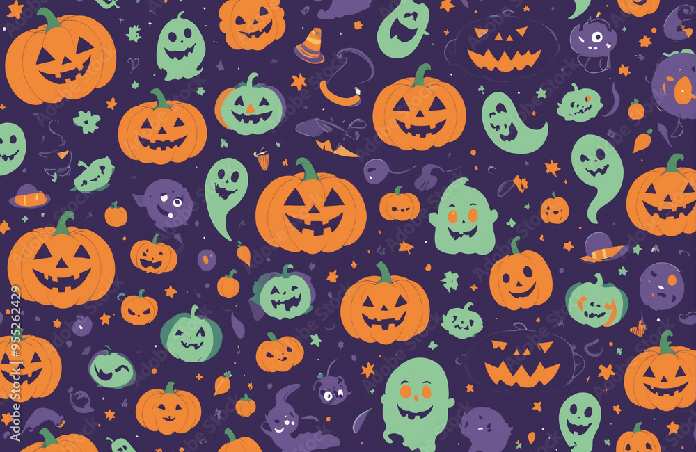cute halloween festival illustration pattern background cartoon with ghost and pumpkin cute halloween festival illustration pattern background cartoon with ghost and pumpkin