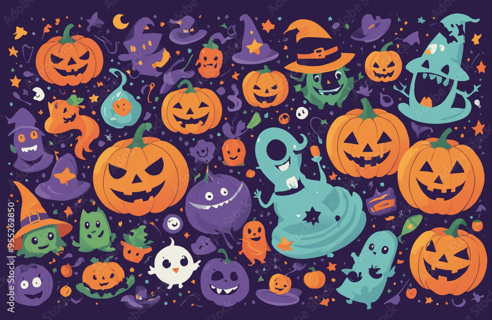 cute halloween festival illustration pattern background cartoon with ghost and pumpkin cute halloween festival illustration pattern background cartoon with ghost and pumpkin