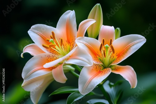 Lilies, on a summer day, glowing in sunlight capture the essence of warmth and brightness photo