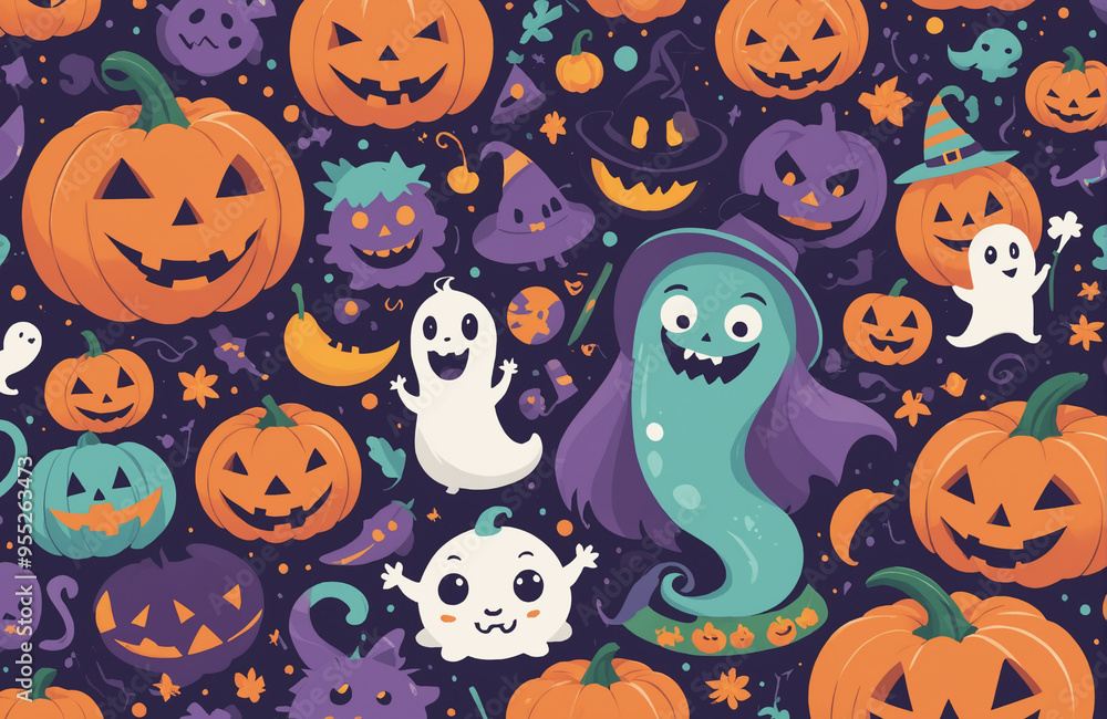 cute halloween festival illustration pattern background cartoon with ghost and pumpkin cute halloween festival illustration pattern background cartoon with ghost and pumpkin