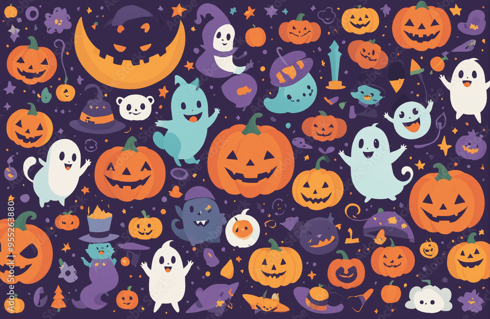 cute halloween festival illustration pattern background cartoon with ghost and pumpkin cute halloween festival illustration pattern background cartoon with ghost and pumpkin