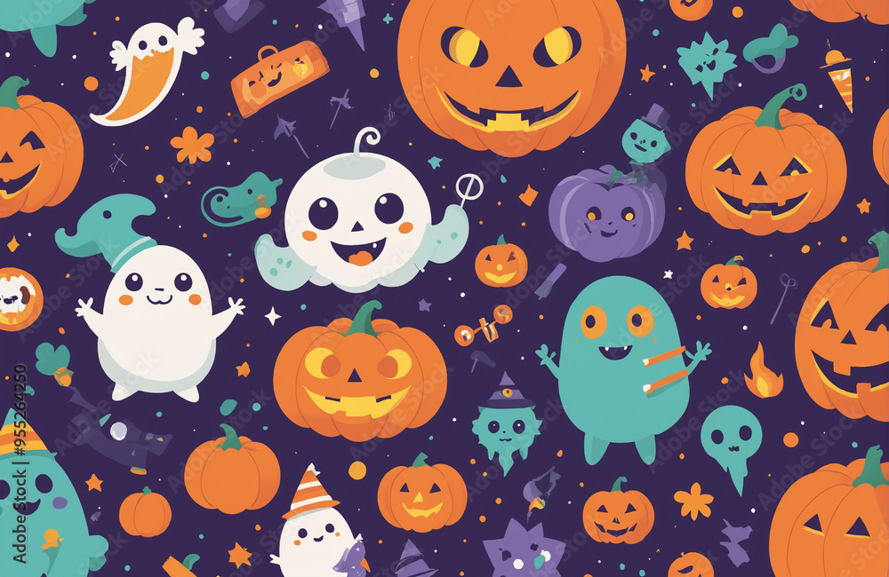 cute halloween festival illustration pattern background cartoon with ghost and pumpkin cute halloween festival illustration pattern background cartoon with ghost and pumpkin