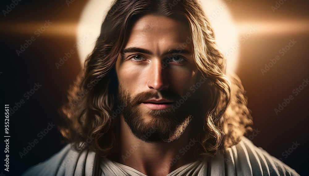 a close-up image of Jesus Christ with a soft a close-up image of Jesus Christ with a soft