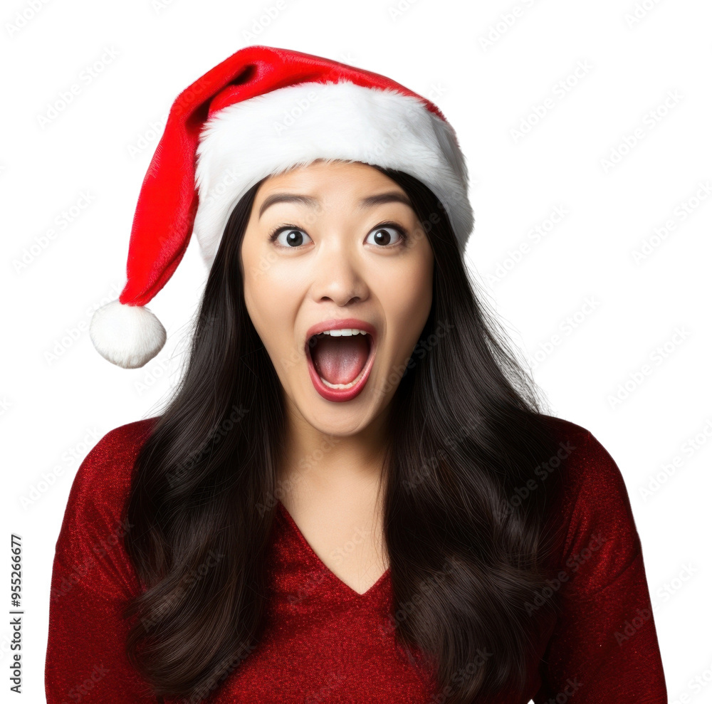 PNG Asian woman Santa adult face.