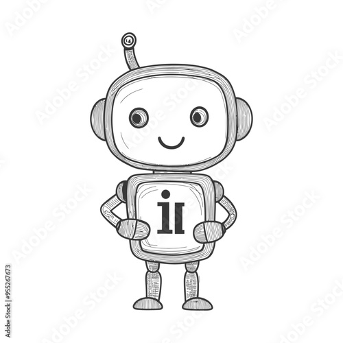 Hand Drawn Sketch of a Smiling Robot with an ii on its Chest