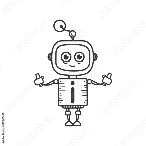 Cartoon Robot with Large Eyes and Antenna