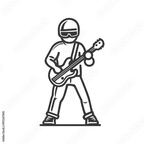A Musician Playing an Electric Guitar with a Helmet and Goggles