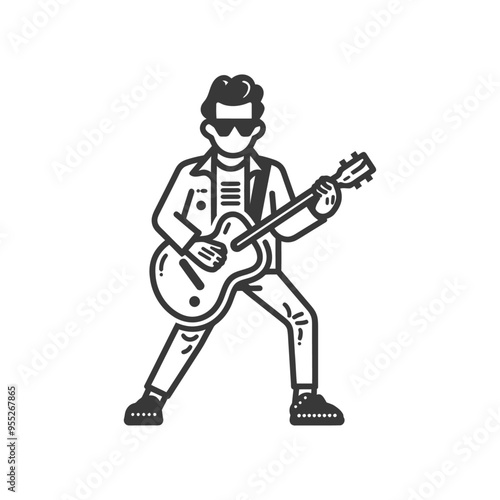 Line Art Illustration of a Person Playing a Guitar