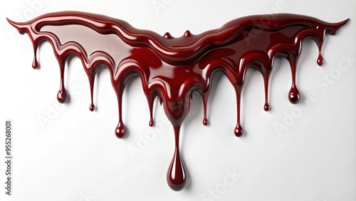 A striking image of red liquid resembling a bat silhouette, dripping elegantly on a white background, perfect for creative designs.