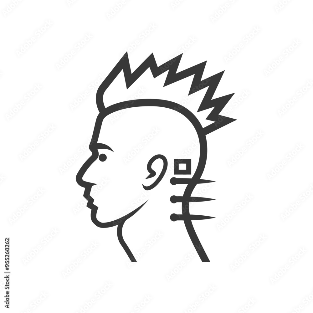 Line Art Portrait of a Person with a Spiky Mohawk and Neck Spikes Line Art Portrait of a Person with a Spiky Mohawk and Neck Spikes