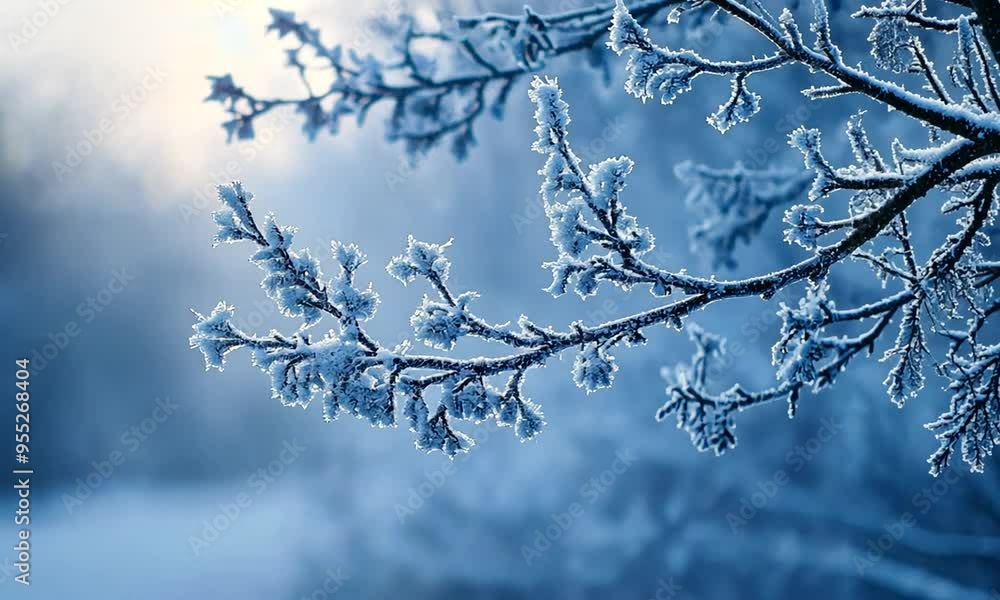 Close-up of a Frosty Tree Branch in a Winter Wonderland - Delicate Ice Crystals and Nature's Beauty Close-up of a Frosty Tree Branch in a Winter Wonderland - Delicate Ice Crystals and Nature's Beauty
