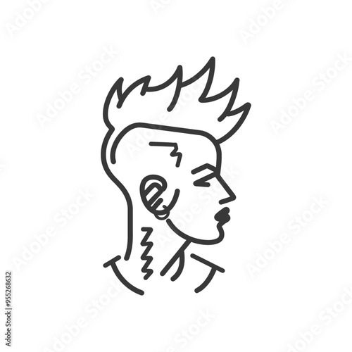 Line Drawing of a Person with Spiky Hair and a Piercing