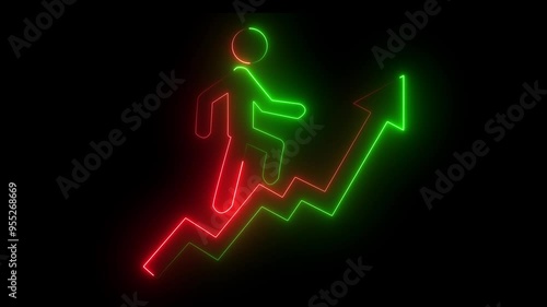 Neon man character icon  man walk icon with animation on black bdackground photo