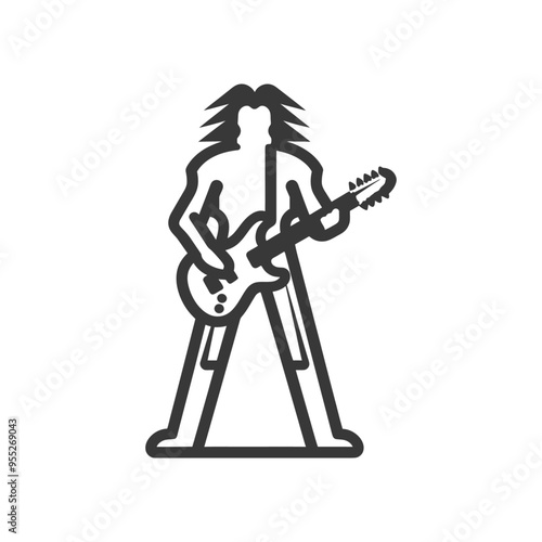 Line Drawing of a Person Playing an Electric Guitar