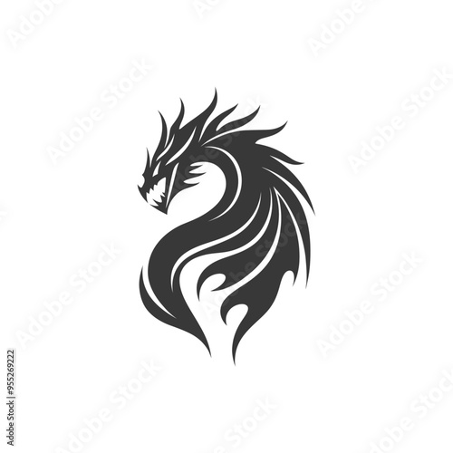 Stylized Black Dragon with Spikes and Flames Design