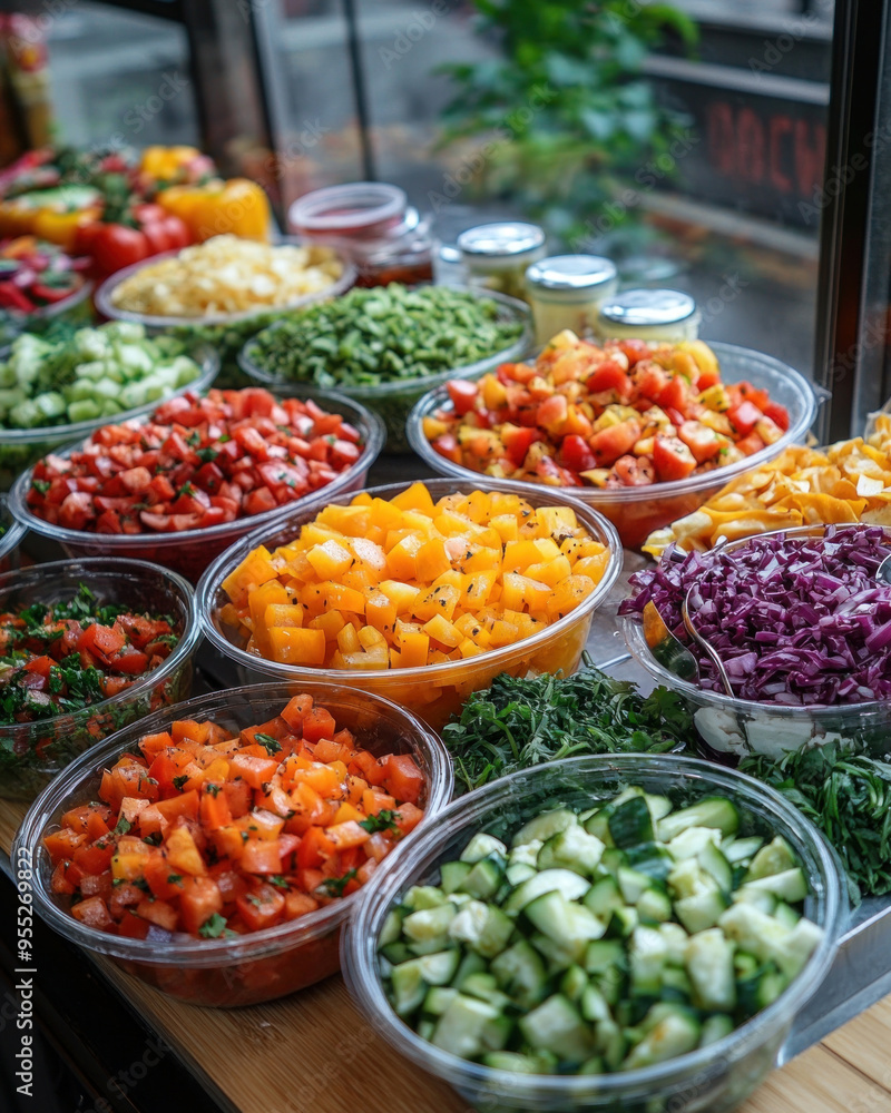 A vibrant vegan street food stall in Bangkok, offering a variety of colorful and healthy dishes A vibrant vegan street food stall in Bangkok, offering a variety of colorful and healthy dishes