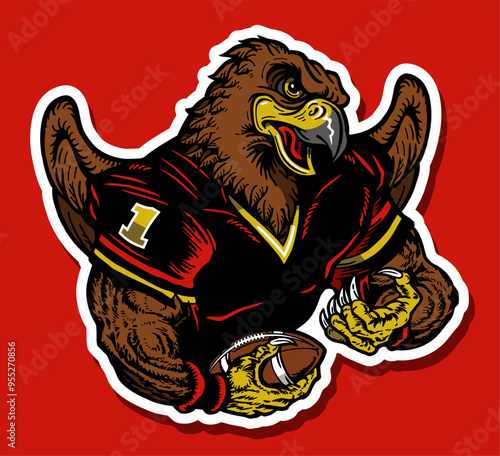 hawk mascot wearing football jersey for college, school, or league sports