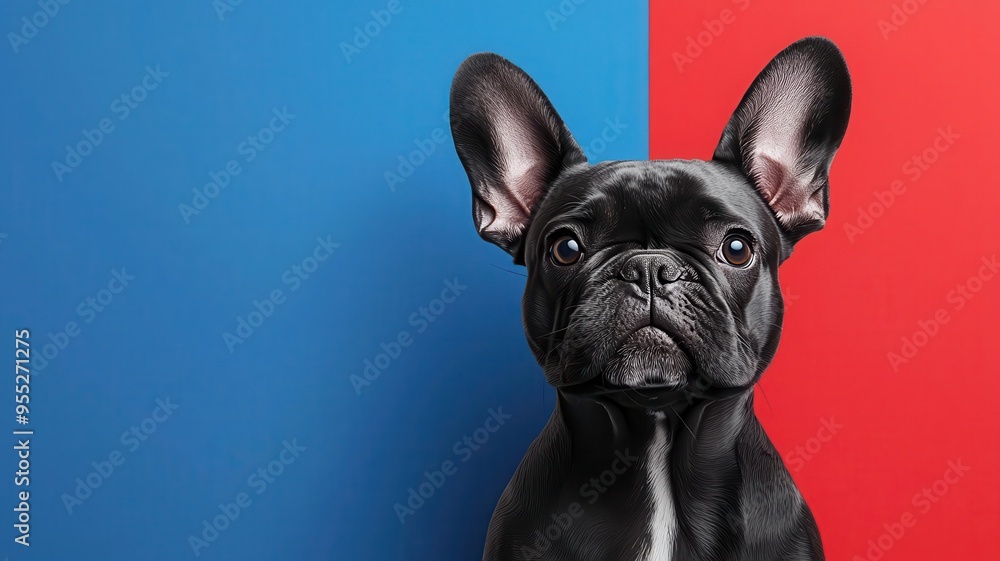 French bulldog saluting, national flag backdrop, 3D illustration French bulldog saluting, national flag backdrop, 3D illustration
