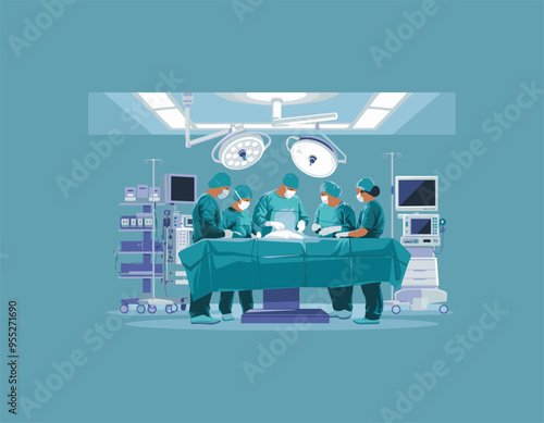 Vector medical concept surgeons in operation theater, team doctors in the operating room with the patient