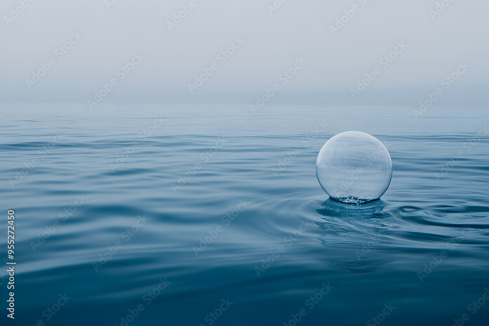 A solitary bubble floating upwards in a still ocean.


