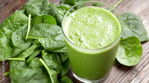 Vibrant green spinach smoothie poured into a glass, a delicious brainboosting health drink, Created with Generative AI. photo