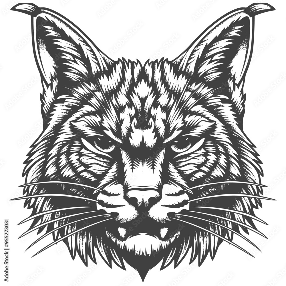 Fototapeta premium Detailed Black and White Illustration of a Lynxs Head