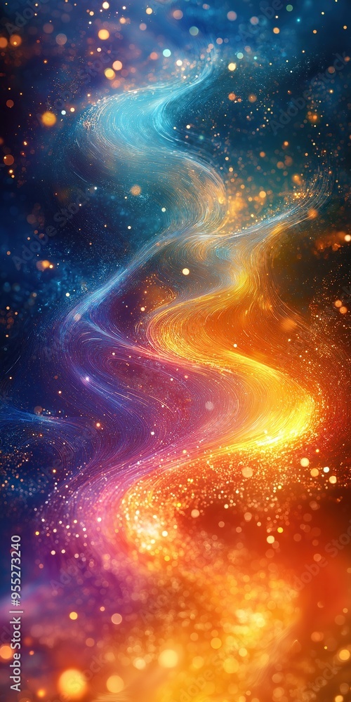 Fototapeta premium Illustration of a glowing abstract swirl in vibrant blue and orange colors with light effects