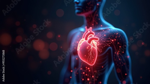 Obraz na płótnie Human Heart Anatomy 3D Illustration. Generative image Ai w salonie