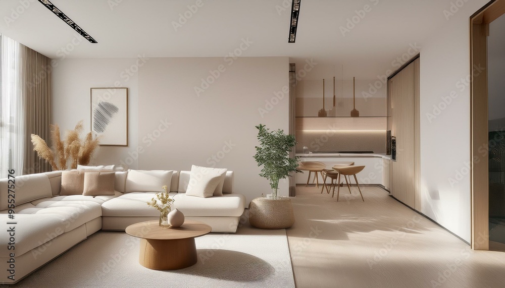 A simple living room with clean lines and neutral colors A simple living room with clean lines and neutral colors