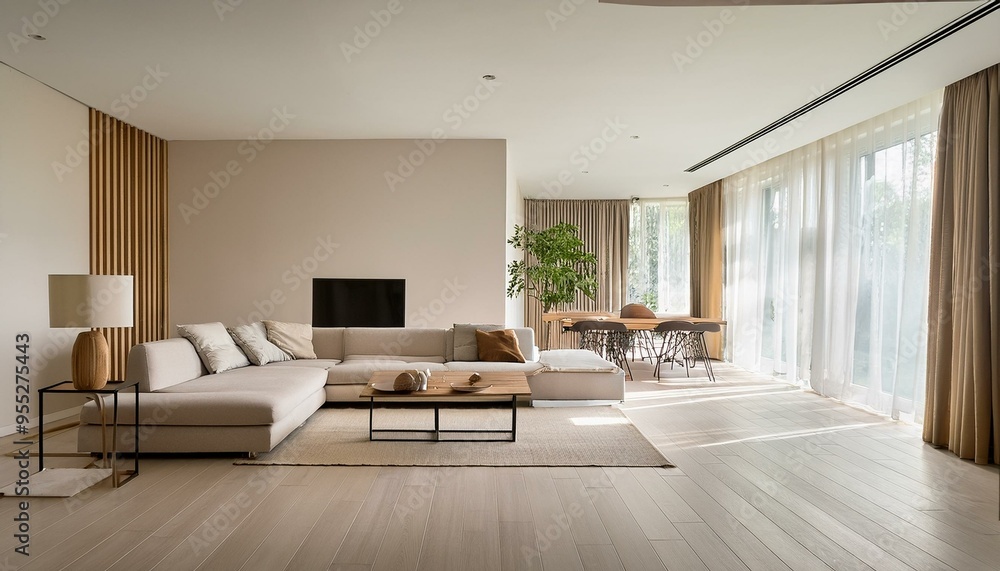 Fototapeta premium A simple living room with clean lines and neutral colors