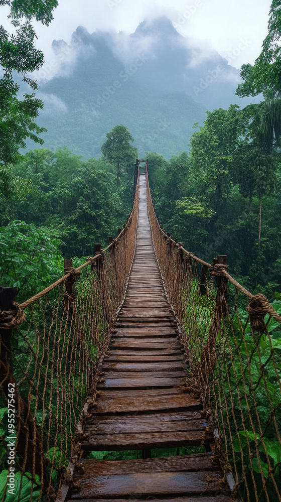 An off-the-beaten-path adventure in Laos, with travelers crossing rope bridges and navigating rugged terrain An off-the-beaten-path adventure in Laos, with travelers crossing rope bridges and navigating rugged terrain