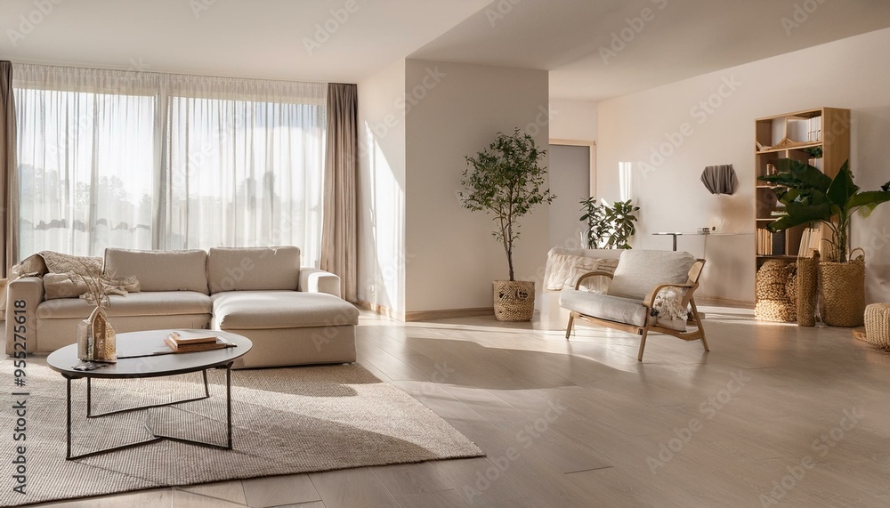 Fototapeta premium A simple living room with clean lines and neutral colors