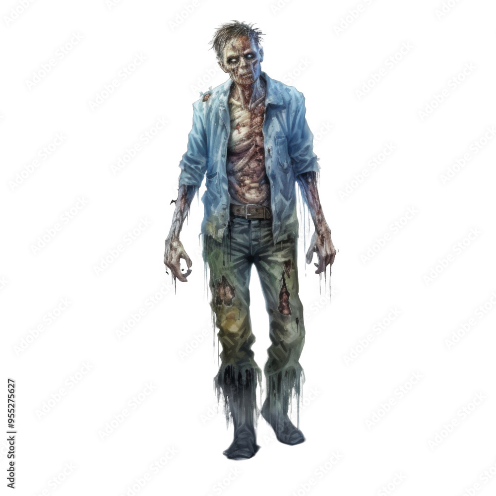 A Decomposing Zombie in Blue Shirt and Jeans A Decomposing Zombie in Blue Shirt and Jeans