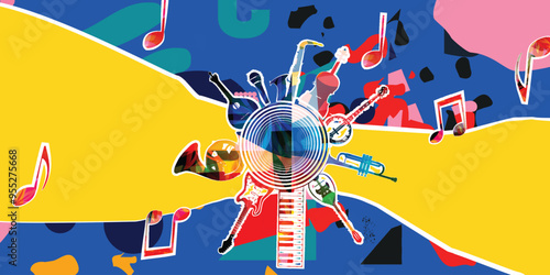 Colorful musical instruments background	