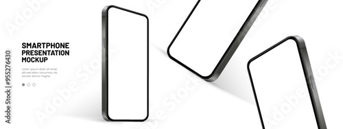 Realistic smartphone mockup. Mobile phone vector with isolated on white background. Device front view. 3D mobile phone with shadow. Realistic, high quality smart phone mockup for ui ux presentation.