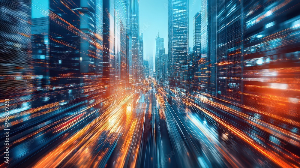 A fast-paced view of a futuristic city with glowing lights and towering skyscrapers, captured in a blur of motion, emphasizing the energy of urban life. A fast-paced view of a futuristic city with glowing lights and towering skyscrapers, captured in a blur of motion, emphasizing the energy of urban life.